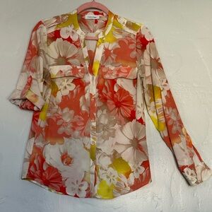 Calvin Klein Red and Yellow Floral Button Down Shirt (A30)